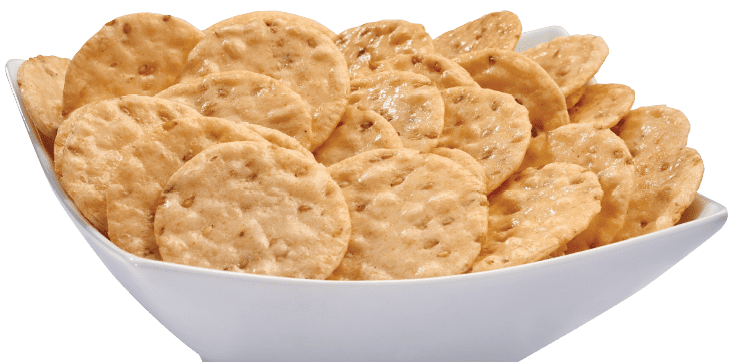bowl of round rice gluten-free crackers