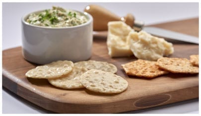 round and hexagon rice crackers with dip