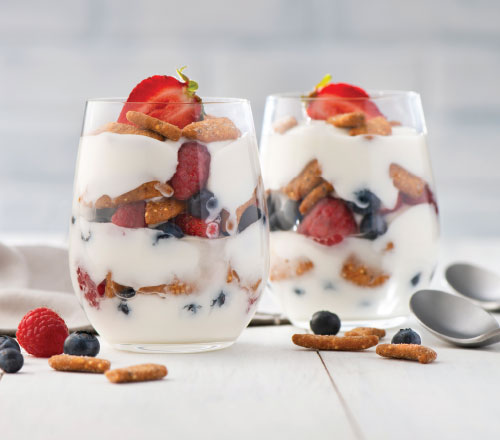 Crunchy Yogurt Parfait with Ancient Grain Blueberry Streusel Sticks