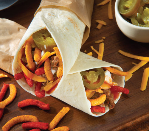 Spicy Crunch Burrito with the added crunch of hot churrito and nacho corn sticks